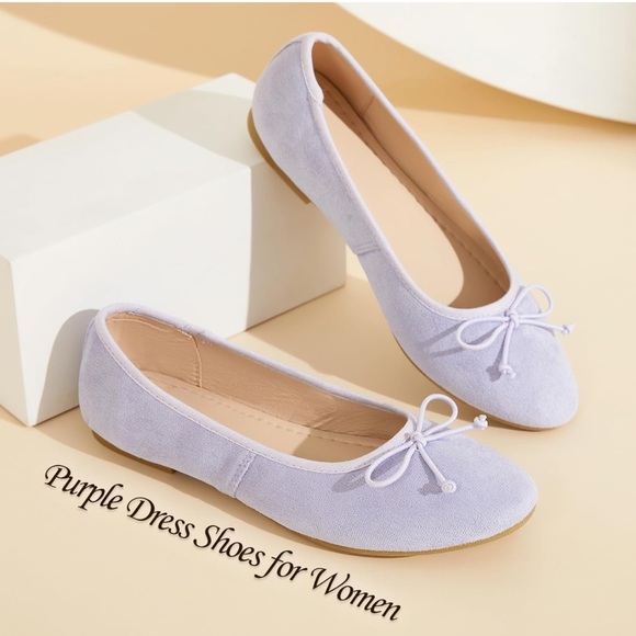 ✨💜Lilac Memory Foam Witwatia Bow Flat Ballet Dress Shoes💜✨Light Purple - Picture 3 of 6